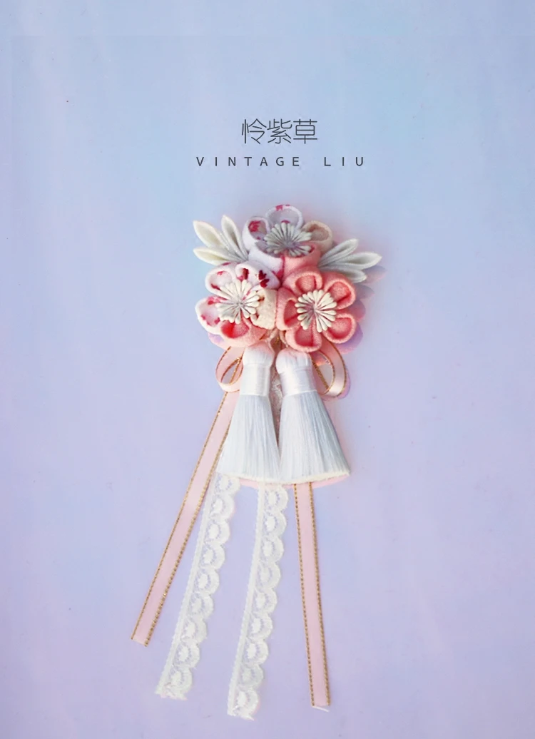 Japonų stilius derliaus Lolita rankų darbo audiniu 3D rožinis kutas Gėlių Nuotaka Staigius plaukų aksesuarai Japonijos drabužius - 3