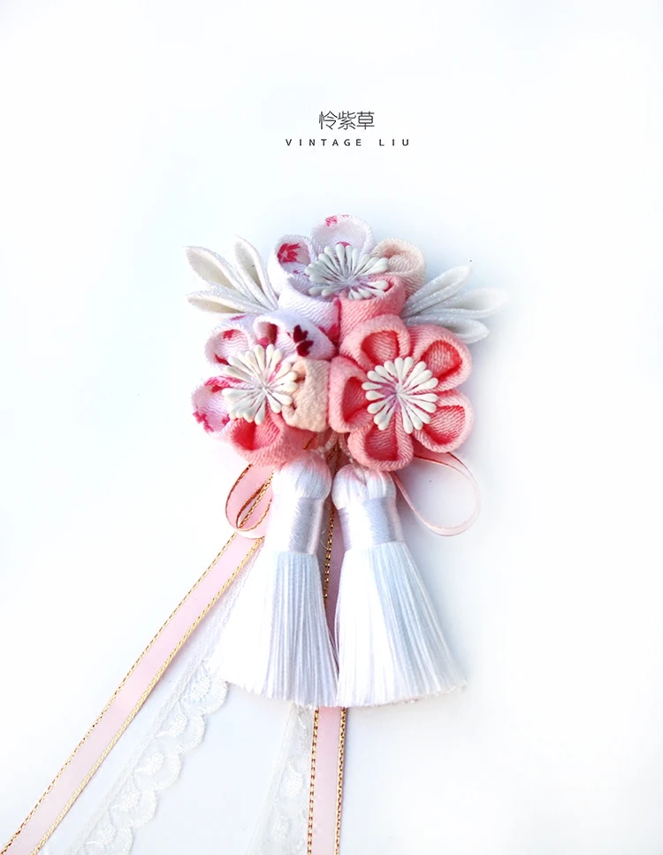 Japonų stilius derliaus Lolita rankų darbo audiniu 3D rožinis kutas Gėlių Nuotaka Staigius plaukų aksesuarai Japonijos drabužius - 4