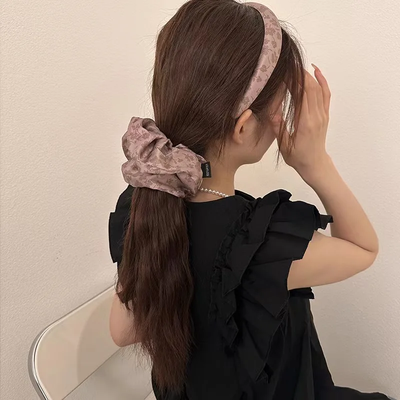 Naujas Korėjos Šilko Satino Gėlių Didelis Elastinga Guma Plaukų Juosta Mados Spausdinti Vasaros Lankelis Plaukams Hoopas Saldus Mergaičių Plaukų Aksesuarai - 2