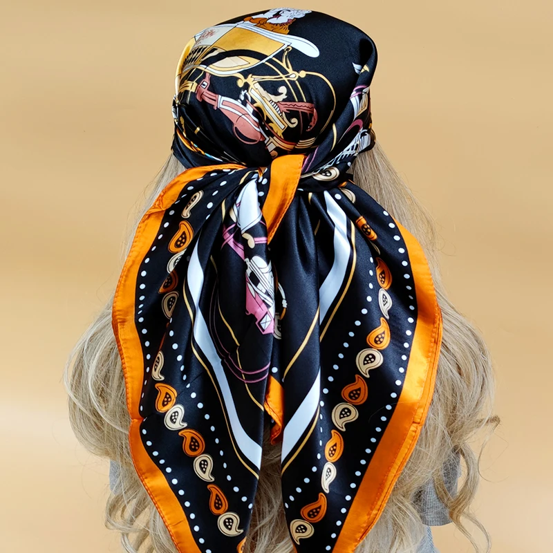 Naujas Modelis Saulės Šilkas Hijab Mados 90X90CM Paplūdimio Skaros Keturis Sezonus Populiarus Šalikai Moterų 2023 Dizaino Aikštėje Skarelė - 3