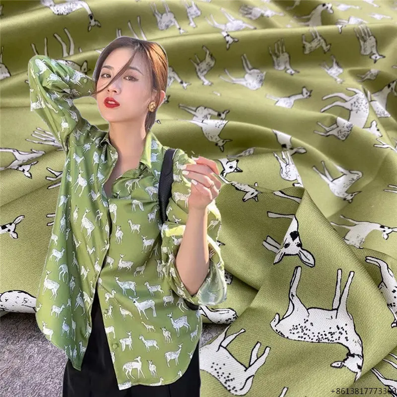 Naujas Elnias spausdinti elastinga ruoželiniu šilkas mulberry šilko suknelė marškinėliai audinys 21 metrų ŠILKO 50 cm x 140 cm - 0