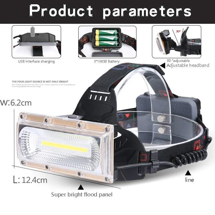 LED Prožektorius COB LED priekiniai Žibintai, LED Žibintai, Kempingas Galvos Žibintuvėlis 3Modes Galvos Žibintų 3*18650 Įkrovimo Priekinių Žibintų - 1