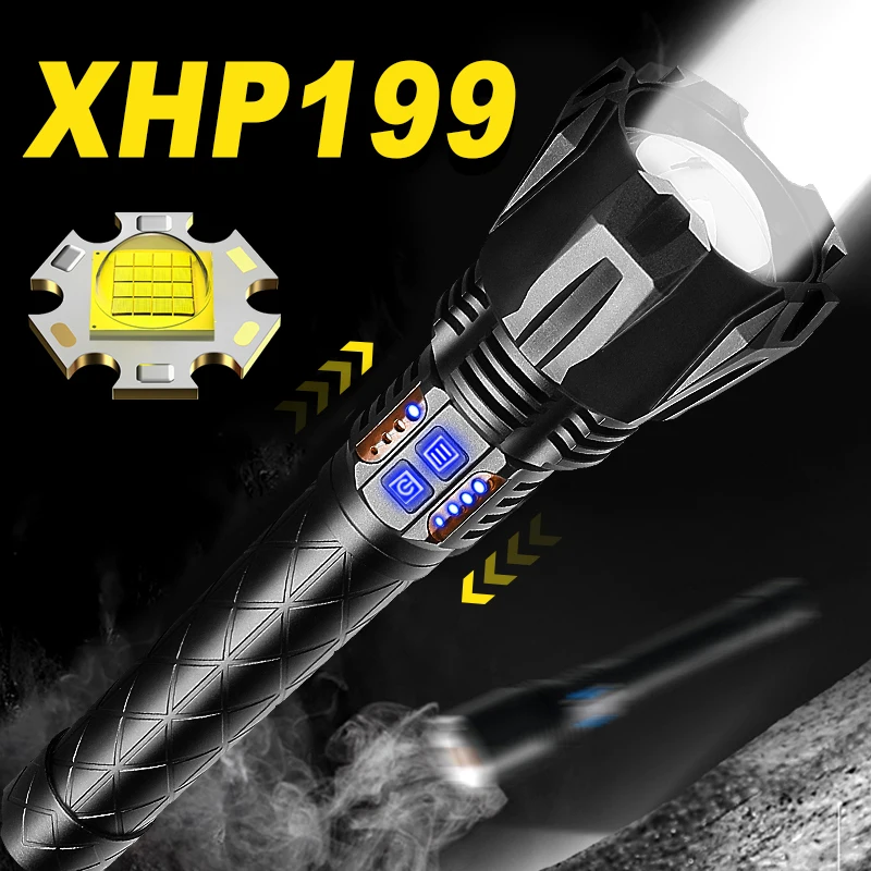Labiausiai XHP199 Super Galingas Žibintuvėlis Usb Įkraunamas LED Žibintuvėlis Šviesos XHP160 High Power Led Taktinis Flash šviesos XHP100 Žibintų - 0