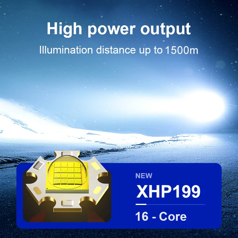 Labiausiai XHP199 Super Galingas Žibintuvėlis Usb Įkraunamas LED Žibintuvėlis Šviesos XHP160 High Power Led Taktinis Flash šviesos XHP100 Žibintų - 1