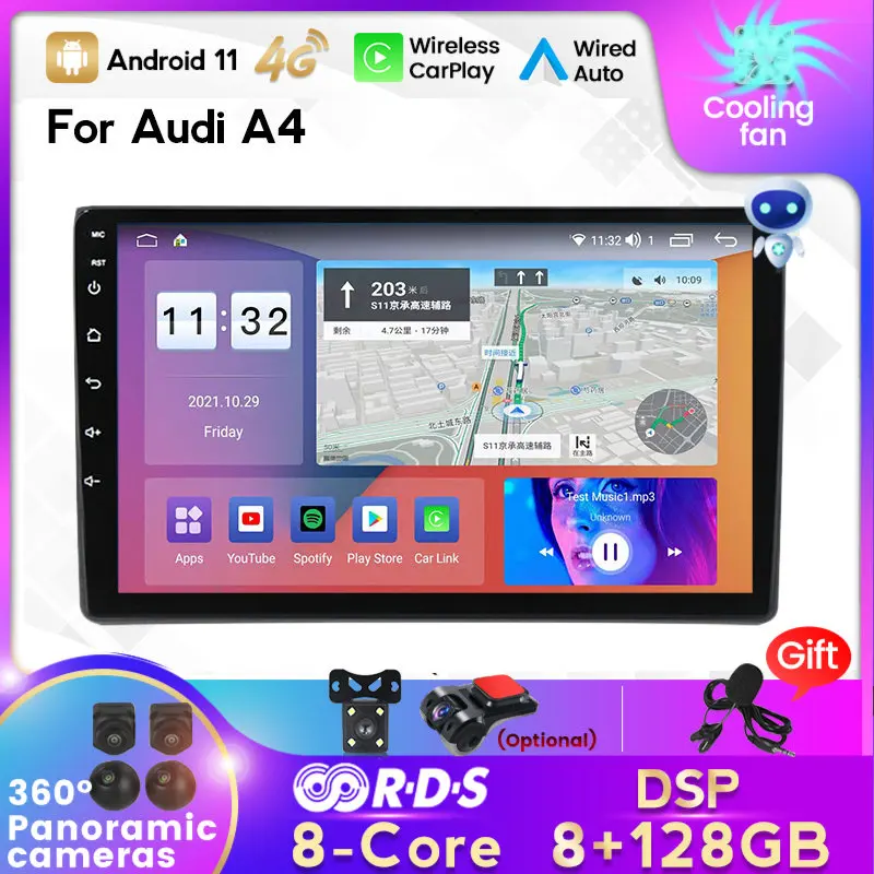 NAUJAS! 8GB+128GB Android 11 Automobilių Radijo Multimedijos Grotuvo Audi A4 B6 2000-2009 m IPS GPS Navigacijos Carplay Nr. 2Din Dvd Radijas - 0
