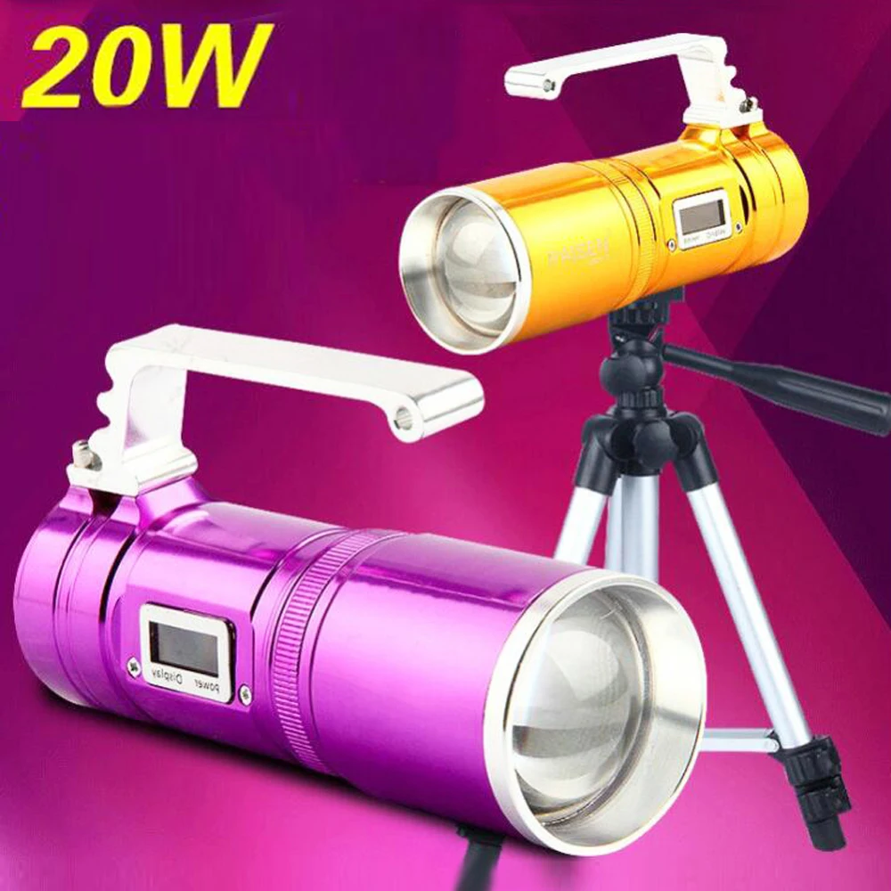 Galingas 20W Zoomable Naktį Žvejybos LED Žibintuvėlis 15W UV LED Žibintuvėlis Mėlyna/Geltona/Balta/UV Šviesos Įkrovimo Lemputė - 0