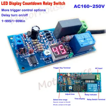 AC 220V 230V Skaitmeninis LED Ekranas, Reguliuojamas Atgalinės atskaitos Sukelti Delsimo Laikmačio Jungiklį Įjungti Išjungti Laiko Relės Modulis 1s-99min