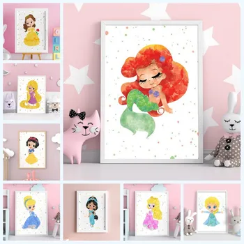 Akvarelė Klasikinis Disney Cartoon Princesė Drobės Tapybos Plakatai vaikų Darželio Sienos Menas Nuotraukų, Vaikų Kambarys, Namų Dekoro Cuadros