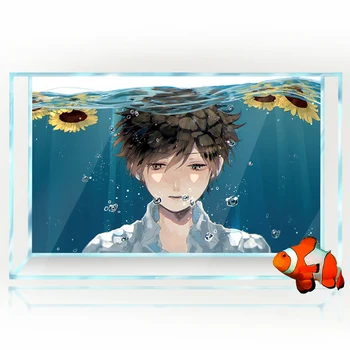 Akvariumo Fonas Lipdukas Apdailos Žuvų Tankų, Povandeninių Anime Berniukas Saulėgrąžų HD 3D Plakatas Lipnios Vandeniui
