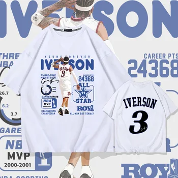 Allen Iverson trumpas rankovės marškinėliai vyrams ir moterims Vasaros 3 # krepšinio sporto medvilnės prarasti pusę rankovės