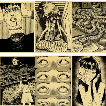 Anime Junji Ito-Tomie Siaubo Mergina Kraftpopieris Retro Plakato Tapybos Namų Dekoro Sienos Meno Kambarį Derliaus Kaligrafija