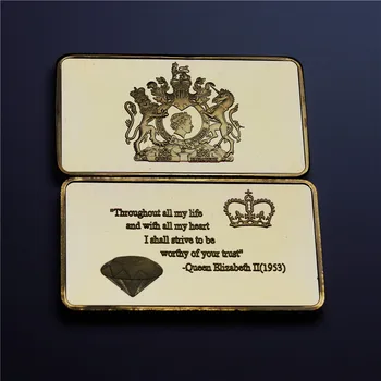 Atstumas Parduoti! 2vnt/daug auksą, padengtą Karalienė Elizabeth II Deimantinis Jubiliejus UK Karalienė Atminimo meno baras