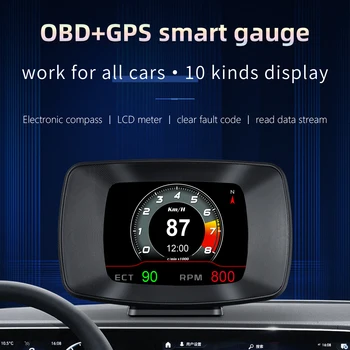 Automobilių Testeris HUD P. 13 OBD2 GPS Head Up Display Skaitmeninis Spidometras Stabdžių Turbo Greičiu Stebėti Žadintuvo Skaitytuvas borto Kompiuteris
