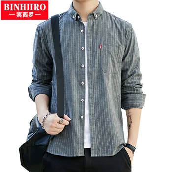 BINHIIRO Mens Classic ilgomis Rankovėmis Marškinėliai Basic Dryžuota Suknelė Marškinėliai Verslo Slim Office Socialinės Marškinėliai Mados Prarasti Streetwear Viršų