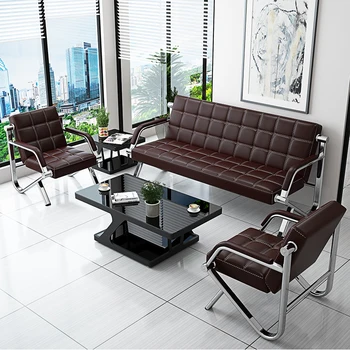 Biuro sofa, kavos staliukas derinys, verslo registratūroje, paprastas priėmimą, derybų, modernus trijų asmuo, geležies meno biuras