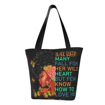 Custom Black Girl Pirkinių Drobė Krepšiai Moterų Nešiojamų Bakalėjos Afrikos Amerikos Moterų, Nešti Shopper Bags