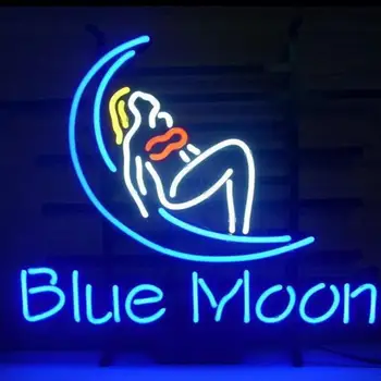 Custom Blue Moon Stiklo Neoninės Šviesos Ženklas, Alaus Baras