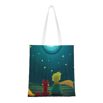 Custom Mažasis Princas Drobės Pirkinių Krepšys Moterims Nešiojamų Bakalėja, Le Petit Prince Nešti Shopper Bags