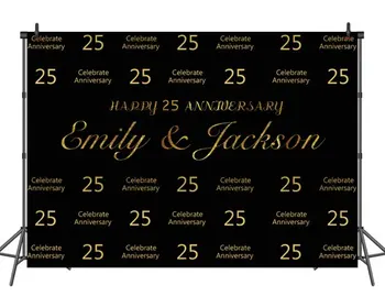 Custom gold Laimingas Jubiliejų juoda fotografijos sluoksnių Aukštos kokybės Kompiuteris spausdinti vestuvių backdrops