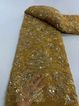 DUOFEIYA Aukso Prabangus Rankų darbo Karoliukai 3D Siuvinėjimo prancūzijos Tiulio, Nėrinių Audinys Nigerijos Sunkiųjų Karoliukai Nėrinių Audinio Vestuves