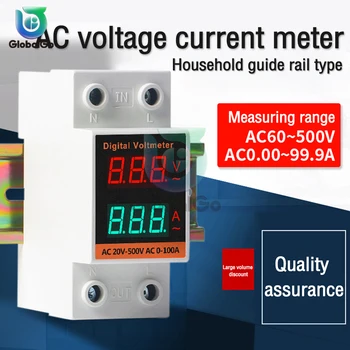 Din Bėgelio LCD Dual Digital AC Voltmeter Ammeter AC220V 380V Elektros Skaitiklis AC60-500V AC0.00-99.9 A Amp Stebėti