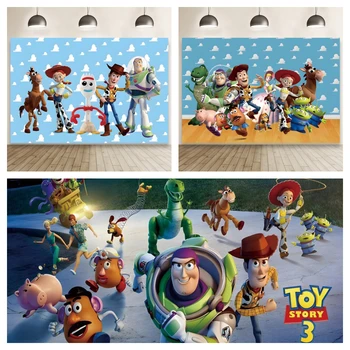Disney Toy Story Woody Andy Buzz Lightyear Fotografijos Fone Berniukas Gimtadienio Apdailos Banerio Fonas Foto Studija