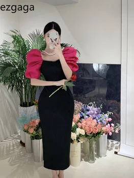 Ezgaga Prancūzų Stiliaus Elegantiškas Suknelės Moterims, Trumpas Sluoksniuotos Rankovėmis Padalinta Kratinys Slim Padalinta Derliaus Temperamentas Suknelė Ponios Sexy