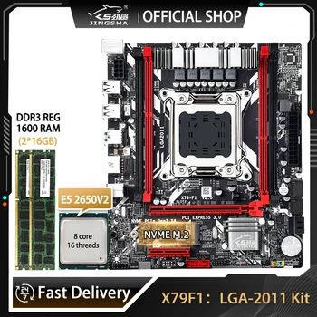 F1 Plokštė X79 LGA2011 Rinkinys Su E5 2650V2 CPU Ir DDR3 2X16GB=32GB ECC REG RAM Dual-Channel USB3.0 SATA3.0 X79 Placa Mae