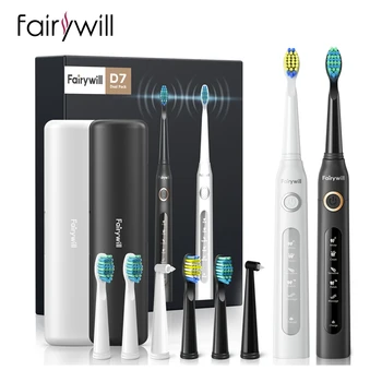 Fairywill Sonic Elektros dantų šepetėlį FW-D7 nustatyti USB Mokestis dantų šepetėliai atveju dėl Suaugusiųjų su dantų šepetėliu Vadovai 5 Režimas Smart Laikas