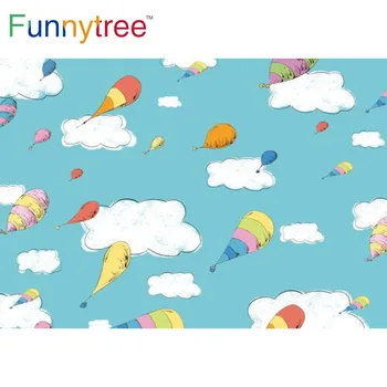 Funnytree Spalvinga Karšto Oro Baliono Vaikams Gimtadienio Fone Debesys Tortas Sutriuškinti Dangaus Baby Shower Šventės Fone Nuotrauka