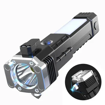 Galingas Žibintuvėlis Ryškiai Nešiojamas USB Įkrovimo Lauko Flash Žibintai, Multi-Funkcinė Sauga Hammer Auto Remonto Darbai Žibintai