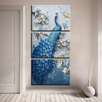 Gražus Mėlynas Povas Gėlės 3Pcs Plakatai Sienos Spausdinimo Menas Drobė Nuotraukas, Namų Dekoro Paveikslų Kambarį Apdaila