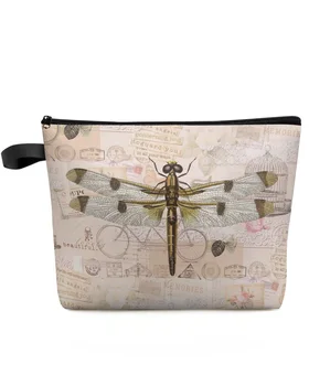 Gyvūnų Dragonfly Retro Didelės Talpos Kelionės Kosmetikos Krepšys Nešiojamų Makiažas Saugojimo Dėklas Moterų Vandeniui Pieštukas Atveju