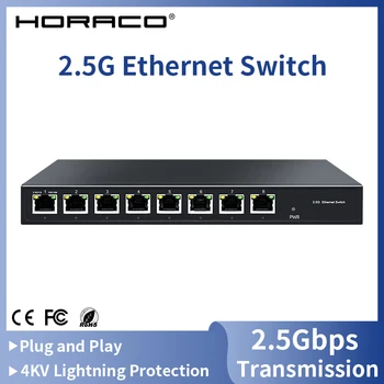 HORACO 2.5 G Ethernet Switch 2.5 GBASE-T 8 Port 5 Port RJ45 Ventiliatoriaus Plug and Play Tinklo Jungiklio, Darbalaukio 80G Perjungimo Pajėgumas