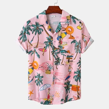 Havajų vyriški marškinėliai Paplūdimys kokoso medžio trumpomis rankovėmis atspausdintas vyrų mados la mygtuką-iki top marškinėliai 2023 vyrų naujus marškinius