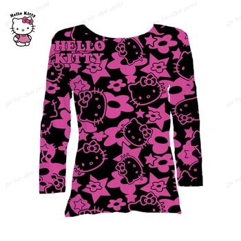 Hello Kitty Animacinių filmų 3D Atspausdintas moteriški Marškinėliai Rudenį Naujų Long Sleeve T-Shirt Moterų Mados Drabužių Asmenybės Harajuku Viršų