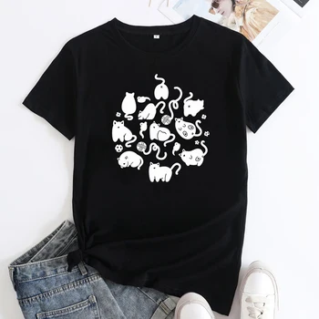 Iliustracija Katės T-shirt Juokinga Gyvūnų Mylėtojas Tshirts Viršūnes Kawaii Katė Mama, Dovana Marškinėliai