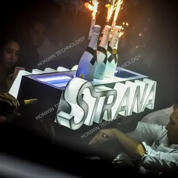 Individualų Nightclub Lounge Bar Logotipo Raidės Suvynioti LED Šampano Buteliai Vežime Vyno Spirito Butelis Vežėjas VIP Paslauga Stovo