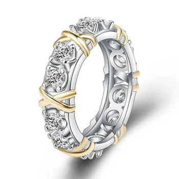 Internete celebrity naujų produktų Europos ir Amerikos dual spalvos žiedas su aukso padalinta cirkonis inkrustacijos mados temperamentas žiedas fo