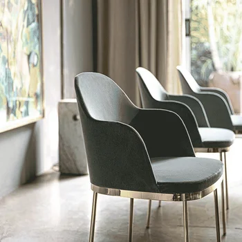 Italijos minimalistinio ir prabangus nerūdijančio plieno valgomojo kėdės, Modernaus minimalistinio odos fotelis Derybų knygą, kėdę
