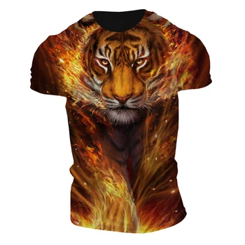 Juokinga Tigras Print T Shirt Vyrams Gatvės Hip-Hop Harajuku Retro Drabužių Atsitiktinis O-kaklo Negabaritinių marškinėliai Vasaros trumpomis Rankovėmis Viršūnes