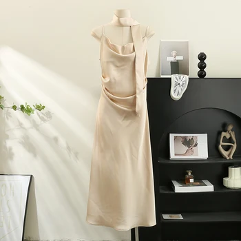 Korejepo Blizgus Juostelės Sustabdytas Suknelė Moterų 2023 prancūzų Stiliaus Vasarą Naujų Drabužių Juostos Slim Deivė Švelnus Elegantiškos Suknelės