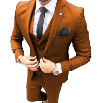 Kostiumas Homme Ruda Žingsniu Atvartas Vyrų Kostiumai Jaunikis Tuxedos Vestuvių Prom Terno Masculino Geriausią Vyro Blazer 3 Vnt (Striukė+Kelnės+Liemenė)