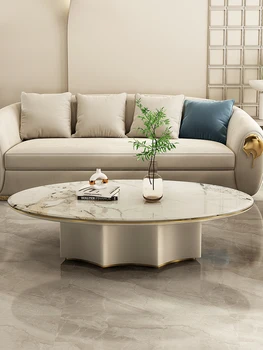Kremas stiliaus balno oda italijos šviesos prabangus marmuro staliukas kambarį namuose ovalo asmeninį kavos staliukas