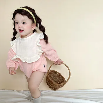 Kūdikių Mergaičių Jumpsuit Pavasario Vasaros Princesė Naujagimių Drabužiai Saldus Mergina Medvilnės Baby Laipiojimo Drabužius su Mielas Skrybėlę