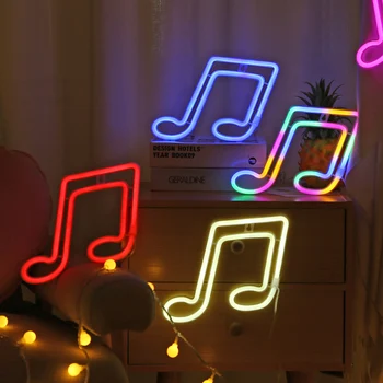 LED Neon Light Naktį Lempos Muzikos Pastaba Koncertas Sienos Lempos, Miegamojo Baterija USB Power naktinė lempa Už Kalėdos Šalies Namų Dekoro