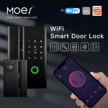 MOES WiFi Smart App Nuotolinio Valdymo Durų Užraktas Geležies Vartai, Lauko Mechaninė Klavišą pirštų Atspaudų Slaptažodį Elektroninių Atrakinti USB Mokestis