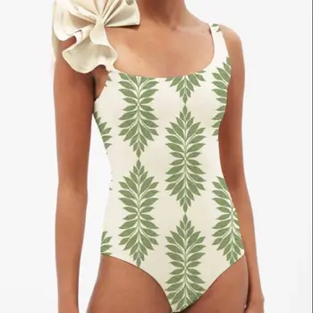 Mados Spausdinti Vientisas Maudymosi Kostiumėlis Plisuotos Gėlių Trimatis Dizainas Dirželiai Prašmatnus Bikini Elegantiškas Moteris Slim Paplūdimio 2023