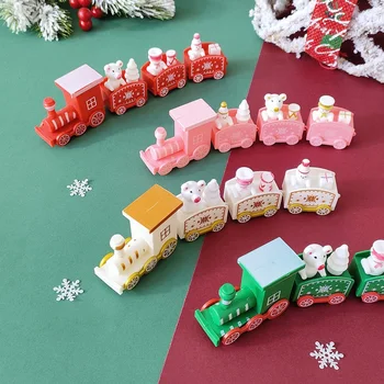 Mediniai/Plastikiniai Traukinio Kalėdų Ornamentu Linksmų Kalėdų Dekoracija Namuose 2023 Kalėdų Dovanos Noel Gimdymo Navidad Naujųjų Metų 2024