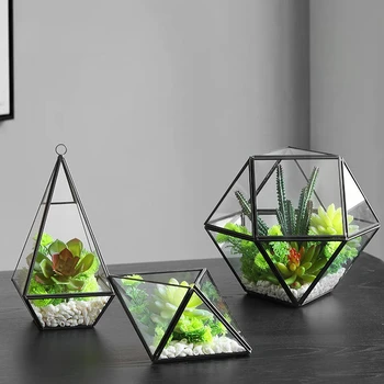 Micro Augalų, Gėlių Vazonas Stiklo Danga Geometrinis Vaza Šiuolaikinės Paprasta Kambarį Lentelės Viršuje Vaza Apdaila Namo Apdaila